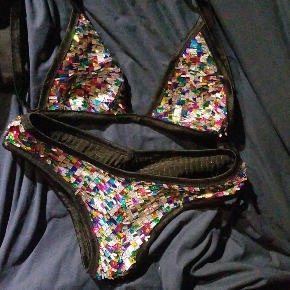 Multi colored sequins swim suit